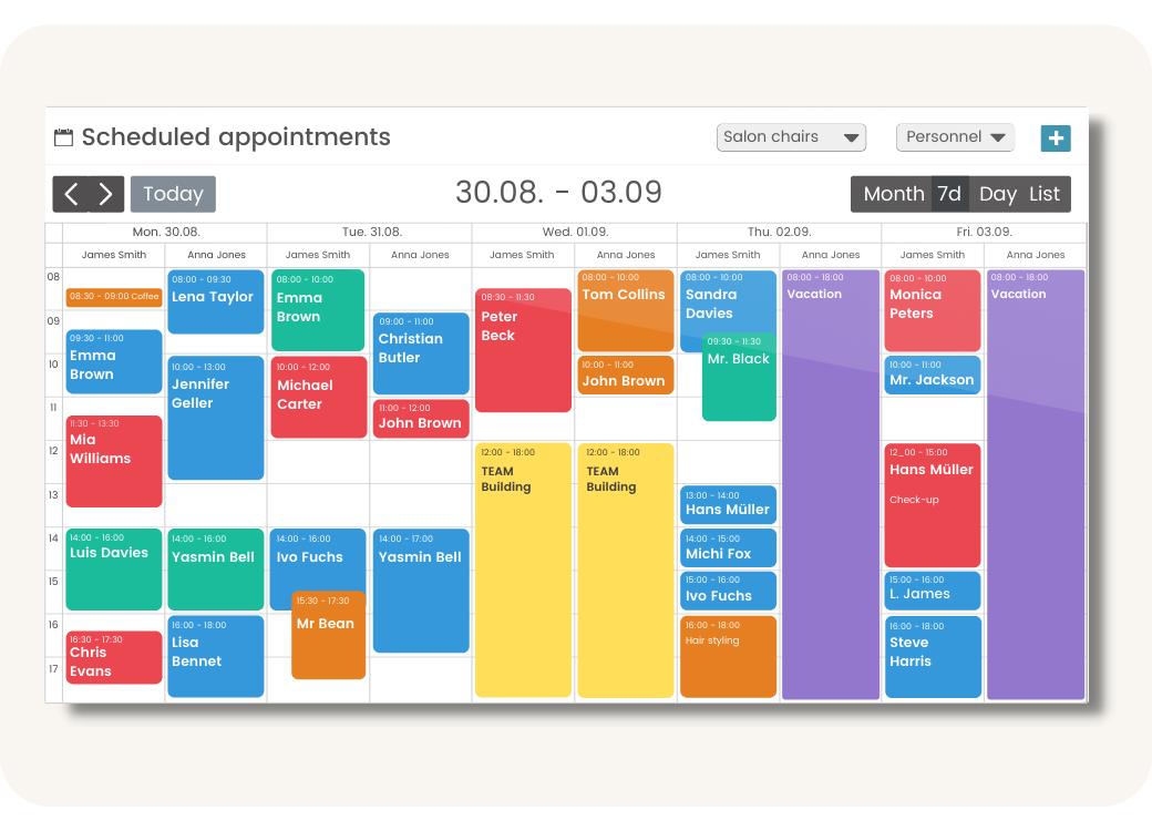 Calendar for scheduling appointments with clients and doctors